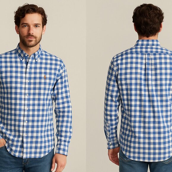 Ralph Lauren Blue Gingham Check Button-Down Shirt Size L – 100% Cotton, Classic - Picture 1 of 12